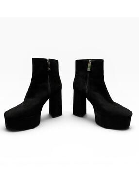 Zara Platform Ankle Boots Womens UK 6 EU 39 Black Chunky Heel Zip